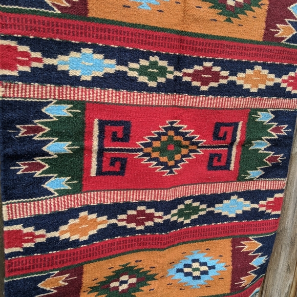 SOLDVintage Woven Wool Southwestern/Aztec Area Rug - Picture 6 of 11